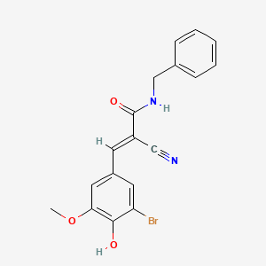 molecular formula C18H15BrN2O3 B2864960 (E)-N-benzyl-3-(3-bromo-4-hydroxy-5-methoxyphenyl)-2-cyanoprop-2-enamide CAS No. 345971-50-8