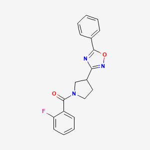 molecular formula C19H16FN3O2 B2865001 (2-Fluorophenyl)(3-(5-phenyl-1,2,4-oxadiazol-3-yl)pyrrolidin-1-yl)methanone CAS No. 2034285-70-4