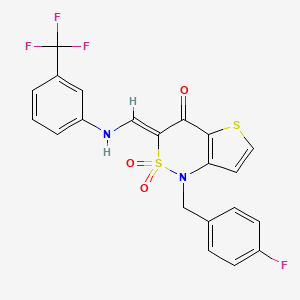 molecular formula C21H14F4N2O3S2 B2865005 (3Z)-1-(4-fluorobenzyl)-3-({[3-(trifluoromethyl)phenyl]amino}methylidene)-1H-thieno[3,2-c][1,2]thiazin-4(3H)-one 2,2-dioxide CAS No. 894681-65-3