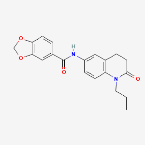 molecular formula C20H20N2O4 B2865013 N~5~-(2-oxo-1-propyl-1,2,3,4-tetrahydro-6-quinolinyl)-1,3-benzodioxole-5-carboxamide CAS No. 941910-51-6