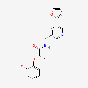 molecular formula C19H17FN2O3 B2865015 2-(2-fluorophenoxy)-N-((5-(furan-2-yl)pyridin-3-yl)methyl)propanamide CAS No. 2034612-78-5