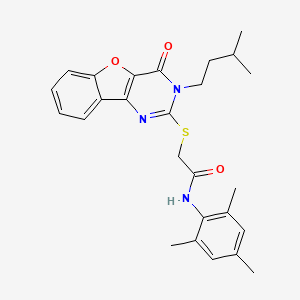 2-{[3-(3-methylbutyl)-4-oxo-3,4-dihydro[1]benzofuro[3,2-d]pyrimidin-2-yl]sulfanyl}-N-(2,4,6-trimethylphenyl)acetamide
