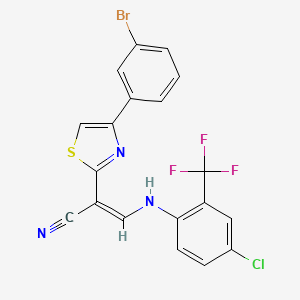 molecular formula C19H10BrClF3N3S B2865017 (2Z)-2-[4-(3-bromophenyl)-1,3-thiazol-2-yl]-3-{[4-chloro-2-(trifluoromethyl)phenyl]amino}prop-2-enenitrile CAS No. 477299-02-8