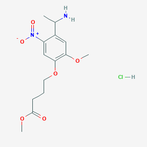 molecular formula C14H21ClN2O6 B2865047 Methyl 4-(4-(1-aminoethyl)-2-methoxy-5-nitrophenoxy)butanoate hydrochloride CAS No. 1383543-83-6