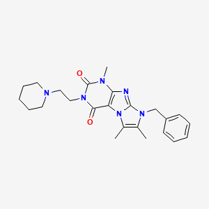 molecular formula C24H30N6O2 B2865051 8-benzyl-1,6,7-trimethyl-3-(2-(piperidin-1-yl)ethyl)-1H-imidazo[2,1-f]purine-2,4(3H,8H)-dione CAS No. 896806-00-1