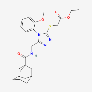 molecular formula C25H32N4O4S B2865054 Ethyl 2-[[5-[(adamantane-1-carbonylamino)methyl]-4-(2-methoxyphenyl)-1,2,4-triazol-3-yl]sulfanyl]acetate CAS No. 476440-13-8