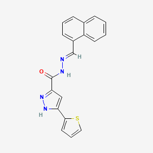 molecular formula C19H14N4OS B2865057 (E)-N'-(naphthalen-1-ylmethylene)-3-(thiophen-2-yl)-1H-pyrazole-5-carbohydrazide CAS No. 307323-58-6