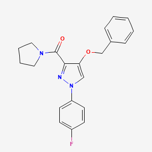 molecular formula C21H20FN3O2 B2865076 (4-(benzyloxy)-1-(4-fluorophenyl)-1H-pyrazol-3-yl)(pyrrolidin-1-yl)methanone CAS No. 1172443-07-0