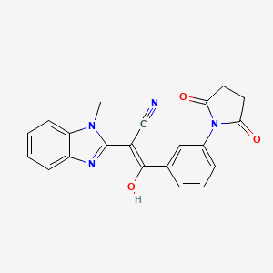 molecular formula C21H16N4O3 B2865080 (E)-3-(3-(2,5-dioxopyrrolidin-1-yl)phenyl)-2-(1-methyl-1H-benzo[d]imidazol-2(3H)-ylidene)-3-oxopropanenitrile CAS No. 476322-99-3
