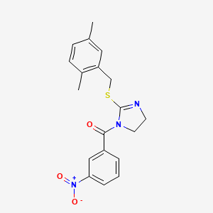 molecular formula C19H19N3O3S B2865082 (2-((2,5-dimethylbenzyl)thio)-4,5-dihydro-1H-imidazol-1-yl)(3-nitrophenyl)methanone CAS No. 851804-51-8