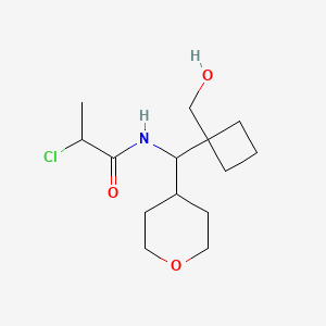 molecular formula C14H24ClNO3 B2865084 2-Chloro-N-[[1-(hydroxymethyl)cyclobutyl]-(oxan-4-yl)methyl]propanamide CAS No. 2411218-23-8
