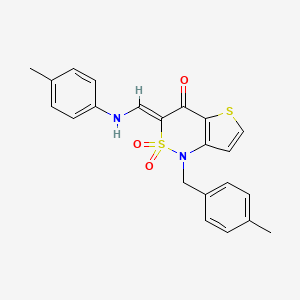 molecular formula C22H20N2O3S2 B2865090 (3Z)-1-(4-methylbenzyl)-3-{[(4-methylphenyl)amino]methylene}-1H-thieno[3,2-c][1,2]thiazin-4(3H)-one 2,2-dioxide CAS No. 894673-29-1
