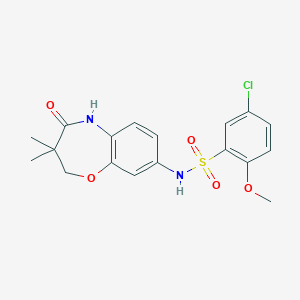 molecular formula C18H19ClN2O5S B2865104 5-chloro-N-(3,3-dimethyl-4-oxo-2,3,4,5-tetrahydrobenzo[b][1,4]oxazepin-8-yl)-2-methoxybenzenesulfonamide CAS No. 922021-99-6