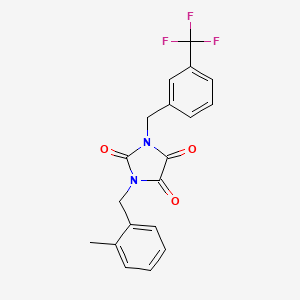 molecular formula C19H15F3N2O3 B2865115 1-[(2-Methylphenyl)methyl]-3-{[3-(trifluoromethyl)phenyl]methyl}imidazolidine-2,4,5-trione CAS No. 341966-49-2