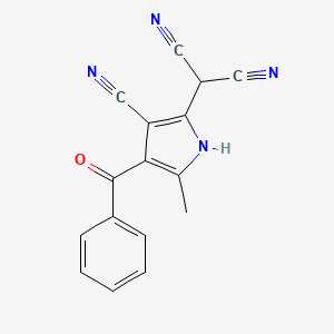 molecular formula C16H10N4O B2865122 2-(4-苯甲酰-3-氰基-5-甲基-1H-吡咯-2-基)丙二腈 CAS No. 477846-28-9