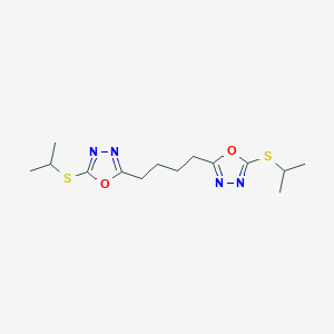 molecular formula C14H22N4O2S2 B286513 2-(Isopropylthio)-5-{4-[5-(isopropylthio)-1,3,4-oxadiazol-2-yl]butyl}-1,3,4-oxadiazole 