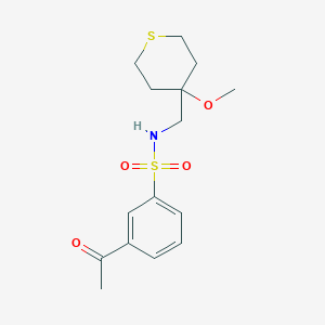 3-acetyl-N-[(4-methoxythian-4-yl)methyl]benzene-1-sulfonamide