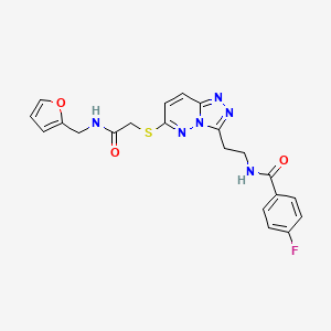 molecular formula C21H19FN6O3S B2865158 4-fluoro-N-(2-(6-((2-((furan-2-ylmethyl)amino)-2-oxoethyl)thio)-[1,2,4]triazolo[4,3-b]pyridazin-3-yl)ethyl)benzamide CAS No. 893998-88-4