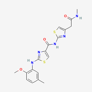 molecular formula C18H19N5O3S2 B2865163 2-((2-methoxy-5-methylphenyl)amino)-N-(4-(2-(methylamino)-2-oxoethyl)thiazol-2-yl)thiazole-4-carboxamide CAS No. 1209754-00-6