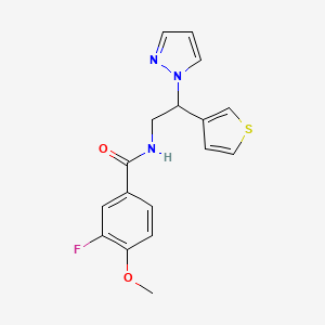 molecular formula C17H16FN3O2S B2865173 N-(2-(1H-pyrazol-1-yl)-2-(thiophen-3-yl)ethyl)-3-fluoro-4-methoxybenzamide CAS No. 2034596-03-5