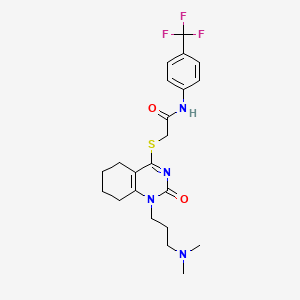 molecular formula C22H27F3N4O2S B2865192 2-((1-(3-(二甲氨基)丙基)-2-氧代-1,2,5,6,7,8-六氢喹唑啉-4-基)硫代)-N-(4-(三氟甲基)苯基)乙酰胺 CAS No. 900012-76-2