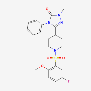 molecular formula C21H23FN4O4S B2865222 3-(1-((5-fluoro-2-methoxyphenyl)sulfonyl)piperidin-4-yl)-1-methyl-4-phenyl-1H-1,2,4-triazol-5(4H)-one CAS No. 1421476-85-8