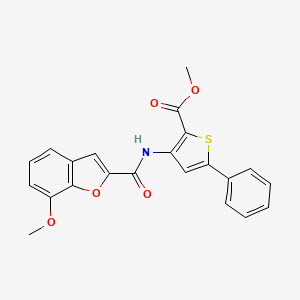 molecular formula C22H17NO5S B2865241 Methyl 3-(7-methoxybenzofuran-2-carboxamido)-5-phenylthiophene-2-carboxylate CAS No. 921873-55-4