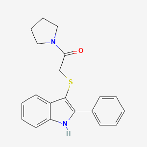 molecular formula C20H20N2OS B2865259 2-((2-phenyl-1H-indol-3-yl)thio)-1-(pyrrolidin-1-yl)ethanone CAS No. 536702-45-1