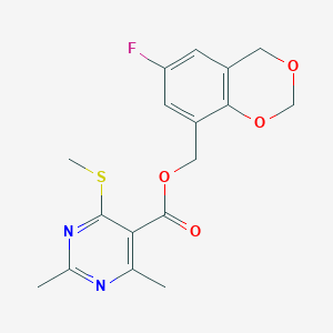 molecular formula C17H17FN2O4S B2865301 (6-Fluoro-2,4-dihydro-1,3-benzodioxin-8-yl)methyl 2,4-dimethyl-6-(methylsulfanyl)pyrimidine-5-carboxylate CAS No. 1427664-31-0