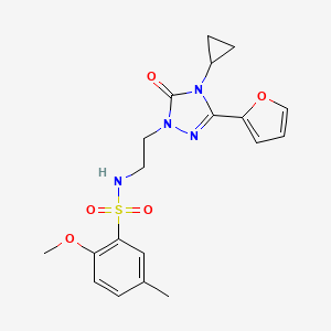 molecular formula C19H22N4O5S B2865308 N-(2-(4-cyclopropyl-3-(furan-2-yl)-5-oxo-4,5-dihydro-1H-1,2,4-triazol-1-yl)ethyl)-2-methoxy-5-methylbenzenesulfonamide CAS No. 1797739-17-3
