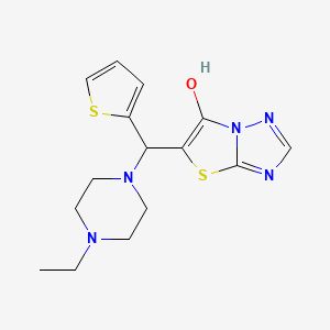 molecular formula C15H19N5OS2 B2865323 5-((4-Ethylpiperazin-1-yl)(thiophen-2-yl)methyl)thiazolo[3,2-b][1,2,4]triazol-6-ol CAS No. 868220-95-5