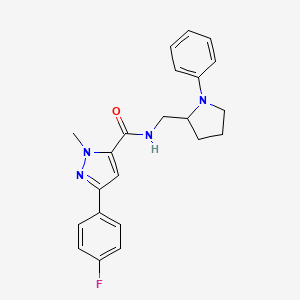 molecular formula C22H23FN4O B2865326 3-(4-fluorophenyl)-1-methyl-N-((1-phenylpyrrolidin-2-yl)methyl)-1H-pyrazole-5-carboxamide CAS No. 1797642-98-8