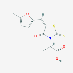 molecular formula C13H13NO4S2 B2865333 (E)-2-(5-((5-methylfuran-2-yl)methylene)-4-oxo-2-thioxothiazolidin-3-yl)butanoic acid CAS No. 853904-04-8