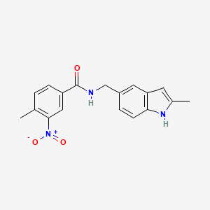 molecular formula C18H17N3O3 B2865334 4-methyl-N-[(2-methyl-1H-indol-5-yl)methyl]-3-nitrobenzamide CAS No. 863001-87-0