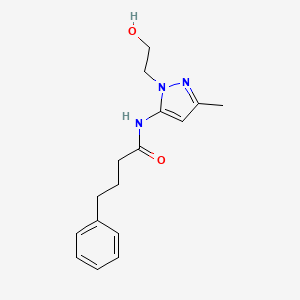 molecular formula C16H21N3O2 B2865350 N-(1-(2-hydroxyethyl)-3-methyl-1H-pyrazol-5-yl)-4-phenylbutanamide CAS No. 1251578-15-0