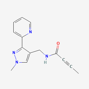 molecular formula C14H14N4O B2865354 N-[(1-Methyl-3-pyridin-2-ylpyrazol-4-yl)methyl]but-2-ynamide CAS No. 2411308-46-6