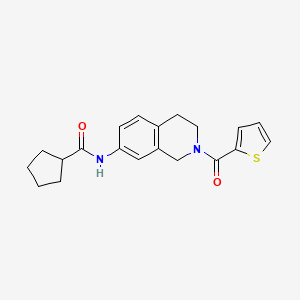molecular formula C20H22N2O2S B2865365 N-(2-(thiophene-2-carbonyl)-1,2,3,4-tetrahydroisoquinolin-7-yl)cyclopentanecarboxamide CAS No. 955640-87-6