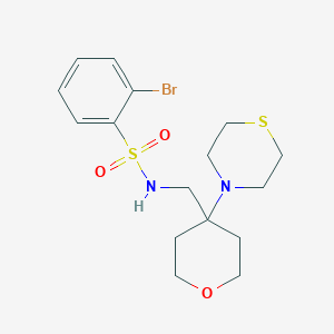 molecular formula C16H23BrN2O3S2 B2865371 2-Bromo-N-[(4-thiomorpholin-4-yloxan-4-yl)methyl]benzenesulfonamide CAS No. 2415601-37-3