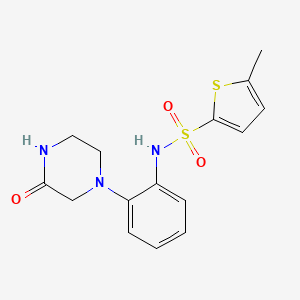 molecular formula C15H17N3O3S2 B2865373 5-methyl-N-(2-(3-oxopiperazin-1-yl)phenyl)thiophene-2-sulfonamide CAS No. 1324319-53-0
