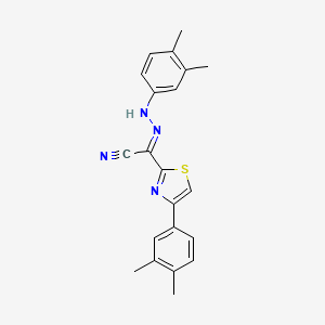 molecular formula C21H20N4S B2865376 (2E)-N-(3,4-dimethylanilino)-4-(3,4-dimethylphenyl)-1,3-thiazole-2-carboximidoyl cyanide CAS No. 477286-02-5