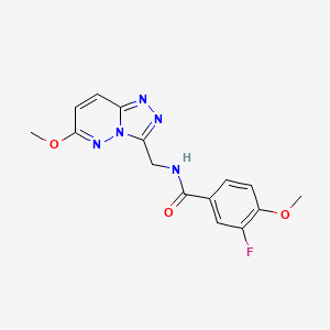 molecular formula C15H14FN5O3 B2865380 3-fluoro-4-methoxy-N-((6-methoxy-[1,2,4]triazolo[4,3-b]pyridazin-3-yl)methyl)benzamide CAS No. 2034416-59-4