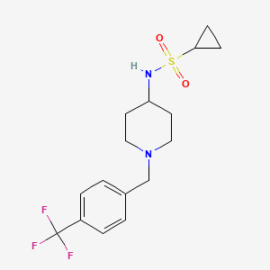 molecular formula C16H21F3N2O2S B2865381 N-[1-[[4-(Trifluoromethyl)phenyl]methyl]piperidin-4-yl]cyclopropanesulfonamide CAS No. 2415552-04-2