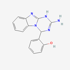 molecular formula C15H13N5O B2865385 2-(2-Amino-3,4-dihydro[1,3,5]triazino[1,2-a]benzimidazol-4-yl)phenol CAS No. 78650-06-3