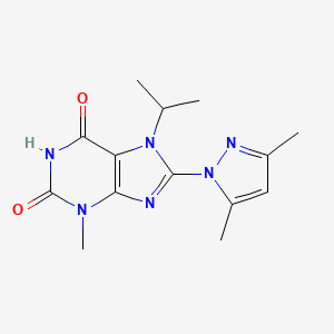molecular formula C14H18N6O2 B2865393 8-(3,5-Dimethyl-pyrazol-1-yl)-7-isopropyl-3-methyl-3,7-dihydro-purine-2,6-dione CAS No. 189126-87-2