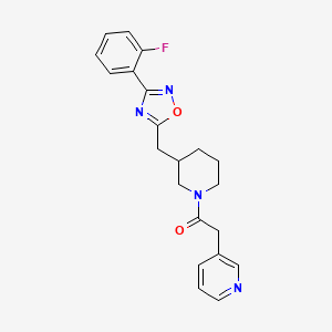 molecular formula C21H21FN4O2 B2865404 1-(3-((3-(2-Fluorophenyl)-1,2,4-oxadiazol-5-yl)methyl)piperidin-1-yl)-2-(pyridin-3-yl)ethanone CAS No. 1705103-03-2