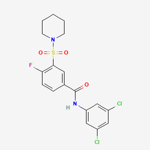 molecular formula C18H17Cl2FN2O3S B2865405 N-(3,5-dichlorophenyl)-4-fluoro-3-piperidin-1-ylsulfonylbenzamide CAS No. 451499-10-8