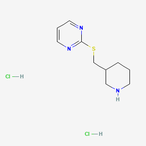 molecular formula C10H17Cl2N3S B2865423 2-((Piperidin-3-ylmethyl)thio)pyrimidine dihydrochloride CAS No. 2219408-93-0