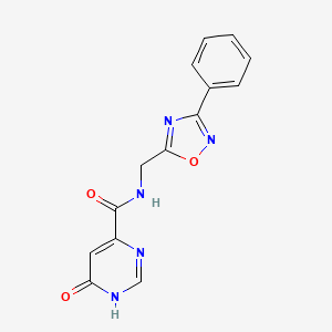 molecular formula C14H11N5O3 B2865433 6-hydroxy-N-((3-phenyl-1,2,4-oxadiazol-5-yl)methyl)pyrimidine-4-carboxamide CAS No. 2034622-60-9