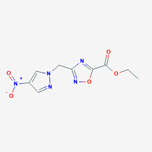molecular formula C9H9N5O5 B2865436 ethyl 3-[(4-nitro-1H-pyrazol-1-yl)methyl]-1,2,4-oxadiazole-5-carboxylate CAS No. 956263-73-3