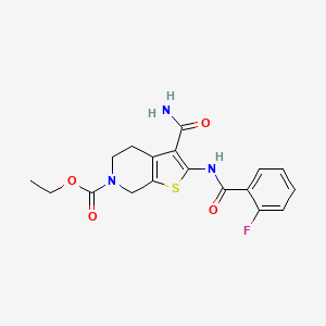 molecular formula C18H18FN3O4S B2865438 ethyl 3-carbamoyl-2-(2-fluorobenzamido)-4,5-dihydrothieno[2,3-c]pyridine-6(7H)-carboxylate CAS No. 921117-60-4